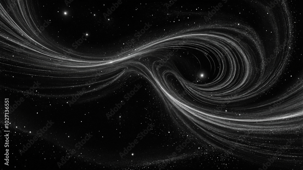 Wall mural cosmic swirl in deep space, abstract galaxy illustration in monochrome with swirling stars.