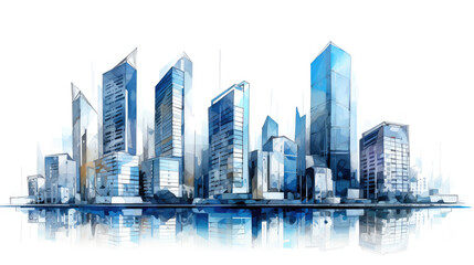 Obraz premium Modern Watercolor Skyline Reflection on Water