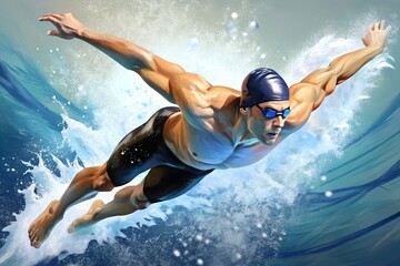 man freestyle swimming sprint