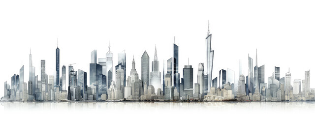 Obraz premium Modern City Skyline Watercolor Panorama