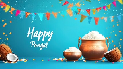 Happy pongal Festival celebrates cartoon illustrations,generated with AI. 