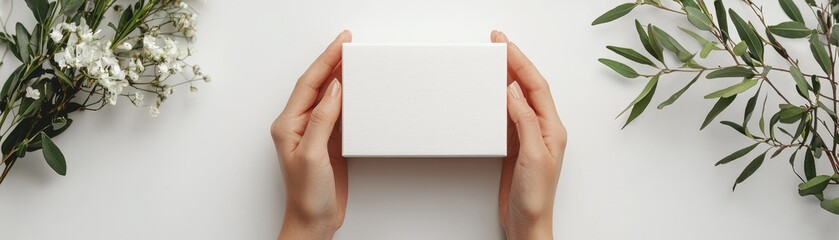 Obraz premium A person holding a stylish product box, featuring minimalist, high-quality branding, against a clean white background, showcasing luxury and premium packaging.