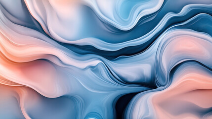 Fototapeta premium Abstract fluid art with smooth flowing patterns in shades of blue and peach creating a calming and organic appearance.