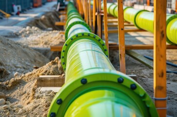 Large Green Pipeline Installation at Construction Site