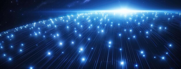 Futuristic Blue Fiber Optic Lights in Darkness