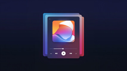 A music player with layered interfaces in vibrant gradient tones, representing dynamic sound and a modern listening platform.