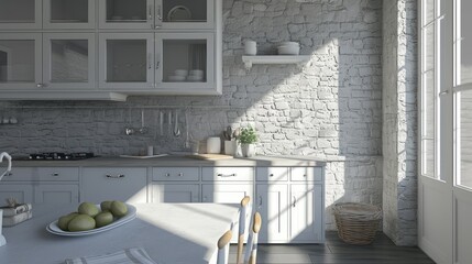 Sunlit Modern Kitchen with Exposed Brick Accents