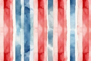 Red, blue and white watercolor vertical stripes background 