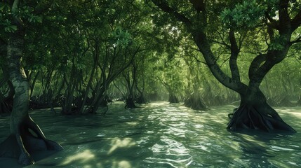 Serene Mangrove Forest Waterway in Twilight