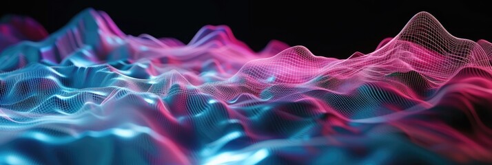 Obraz premium Digital Wave Particle Landscape in Neon Colors