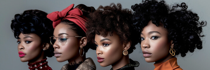 Fototapeta premium A collection of portraits showcasing the strength and beauty of women from various backgrounds. These images celebrate individuality and the power