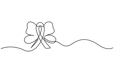 One line art of ribbon cancer as a border in continuous outline. Ribbon drawn in one continuous line. Pencil drawing style. National Breast Cancer Awareness month. One line drawing, minimalism. 