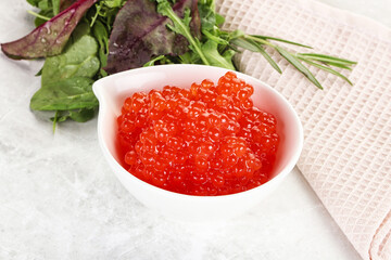 Red caviar in the bowl