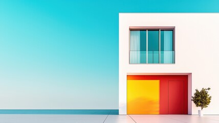 Bold Minimalist Architecture with Color Blocks and Copy Space - Contemporary Building Design Concept,3D illustration