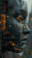 Cyberpunk Robot Head: A Futuristic Vision of Artificial Intelligence
