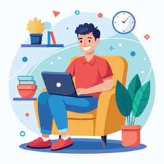 Freelancer with computer at home illustration