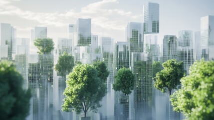 Obraz premium 3D holographic of a city with trees