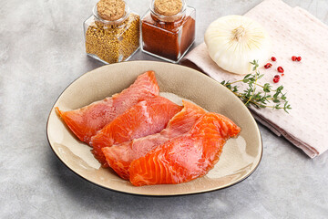 Salted raw salmon fillet appetizer