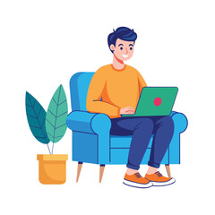 Freelancer with computer at home illustration