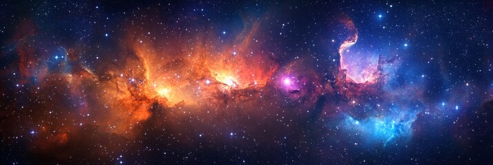 Naklejka premium A cosmic vista showcasing with its bright stars forming a pattern against a backdrop of swirling nebulae and starry expanse