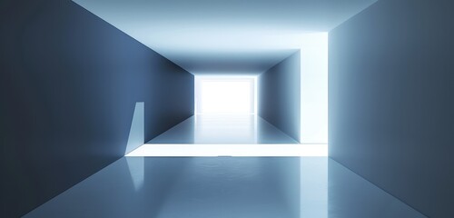 Obraz premium Futuristic Blue Hallway With Bright Light