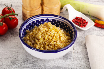 Boiled bulgur wheat in the bowl