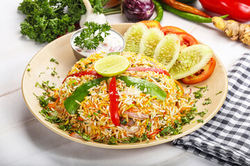 Indian chicken biryani rice with chicken