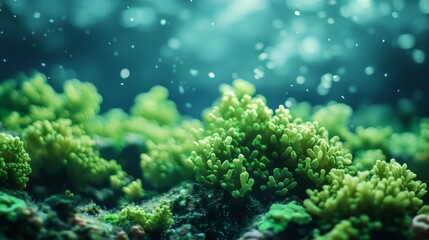 Fototapeta premium Close-Up of Green Corals Under Water