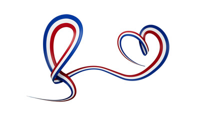 3d Flag Of Netherlands Heart Shaped, Shiny Wavy Awareness Ribbon On White Background, 3d illustration
