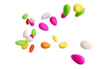 3d Colorful Almond Candies Sugar Coated Almond Candies Scattered On White Background 3d illustration
