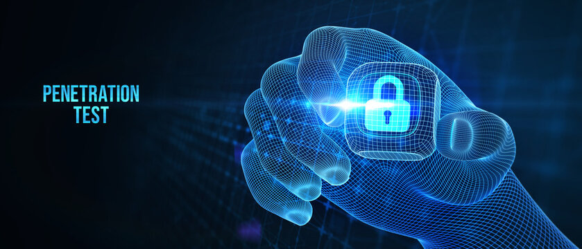 PENETRATION TEST inscription, cyber security concept. 3d illustration