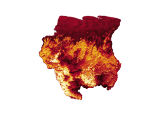 Suriname map with the flag Colors Yellow and Red Shaded relief map 3d illustration
