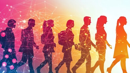 Future evolution change of human resources employee work labor recruitment to AI technology, Dynamic colors, copy space for text,