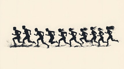 Silhouettes of Runners in a Row with Black Splashes