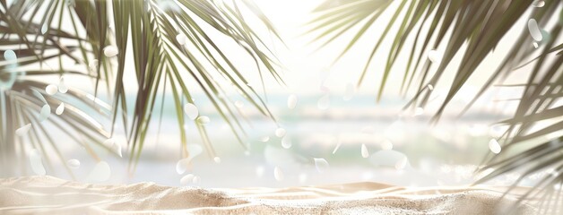 Obraz premium Serene Tropical Beach View Through Palm Leaves