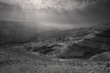 Wadi Mujib Desert Canyon Landscape Black and White in Jordan
