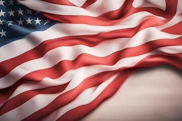 Flowing American Flag on a Wooden Surface