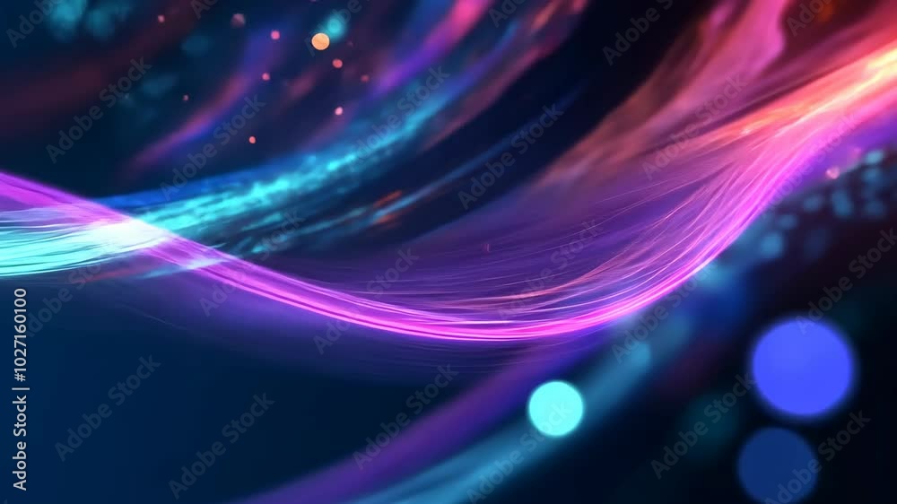 Wall mural a purple and blue light trail swirls across a dark background with out-of-focus lights