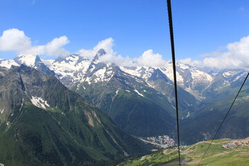 Elbrus mountain peaks midsummer view from the cable car