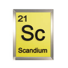Scandium front - Periodic Table Element, Scientific and Educational Use, Transparent and Translucent Design, 3D Render