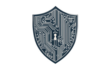 Shield with circuit board design symbolizes cybersecurity, data protection, and digital safety in modern technology landscapes.