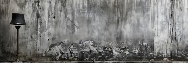 Solitary Lamp Beside Peeling Grungy Wall