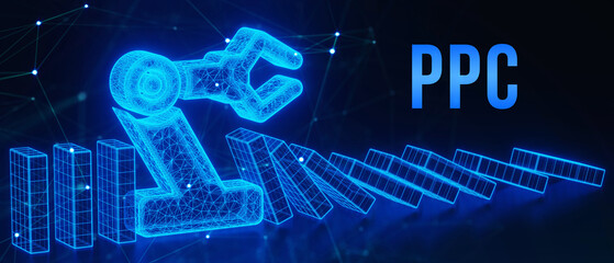 Business, Technology, Internet and network concept. PPC Pay per click payment. Technology digital marketing. 3d illustration