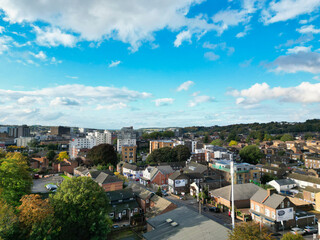 High Angle View of Luton City Residential District Which is Located Near to City Center Downtown of England UK During Cold Sunset of October 12th, 2024