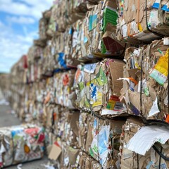 Stacks of Compressed Recycled Cardboard