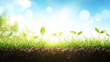 Obraz premium Ground with green grass and a clear sky illustrated for a nature- theme illustration -