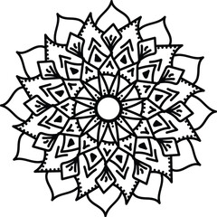 Simple, abstract and circle floral mandala art design, Alpona design, floral art design with black color on a white background for coloring book, relaxing cover, door alpona and various purposes.