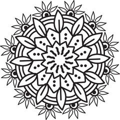 Simple, abstract and circle floral mandala art design, Alpona design, floral art design with black color on a white background for coloring book, relaxing cover, door alpona and various purposes.