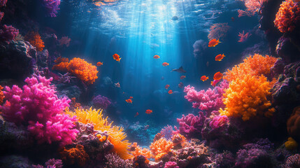 Fototapeta premium Vibrant Underwater Coral Reef with Tropical Fish