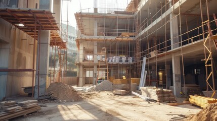 Fototapeta premium Urban Construction Site at Sunrise